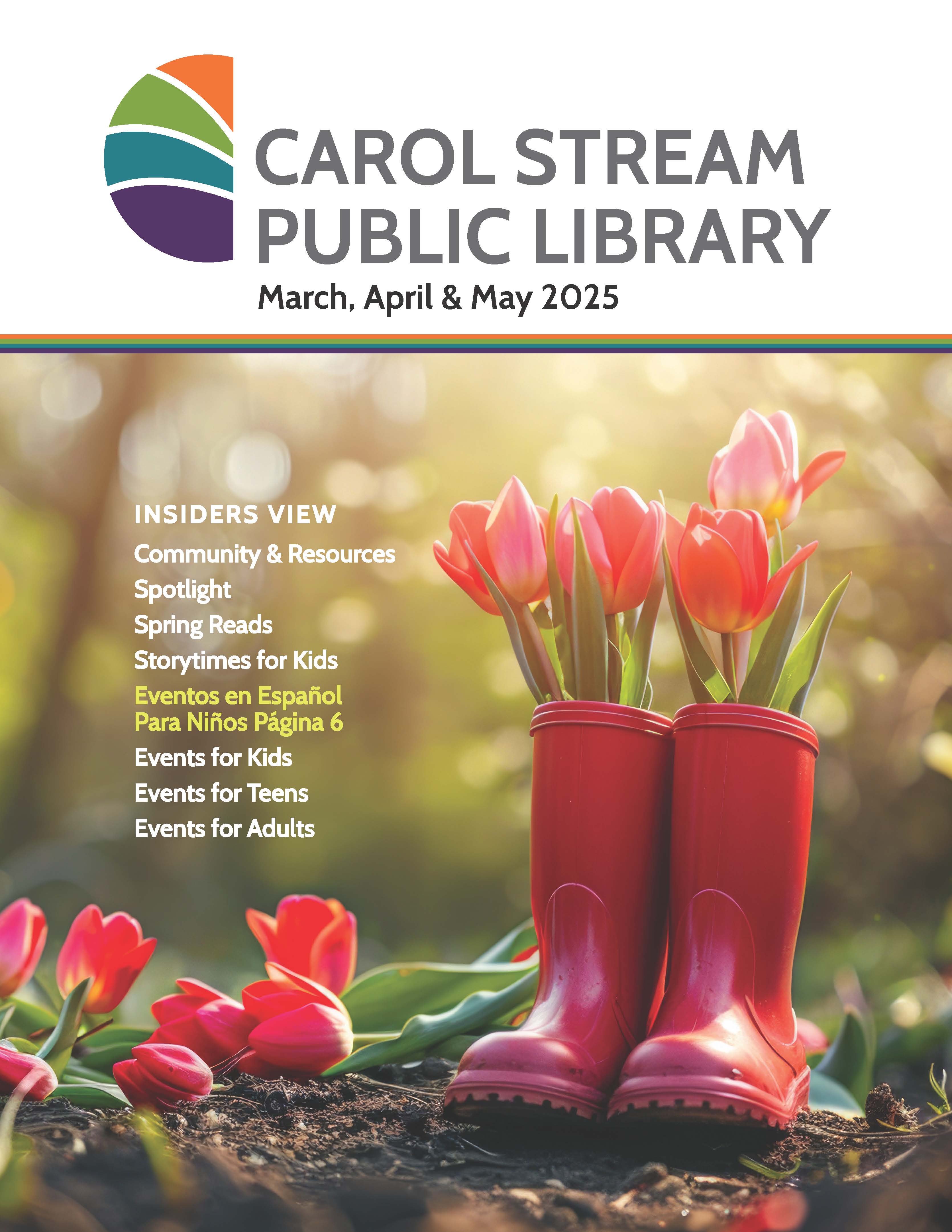 Spring Newsletter Cover with Red Rainboots and Tulips