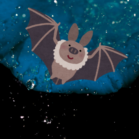 An illustration of a brown bat against a night sky.