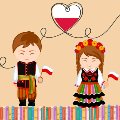 2 Polish children wearing traditional dress.
