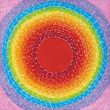 a collage of rainbow pieces by Alma Thomas