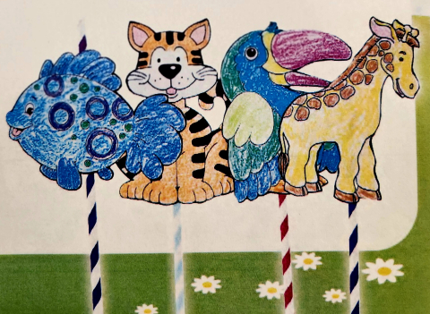 Paper Animal Pictures on Straws