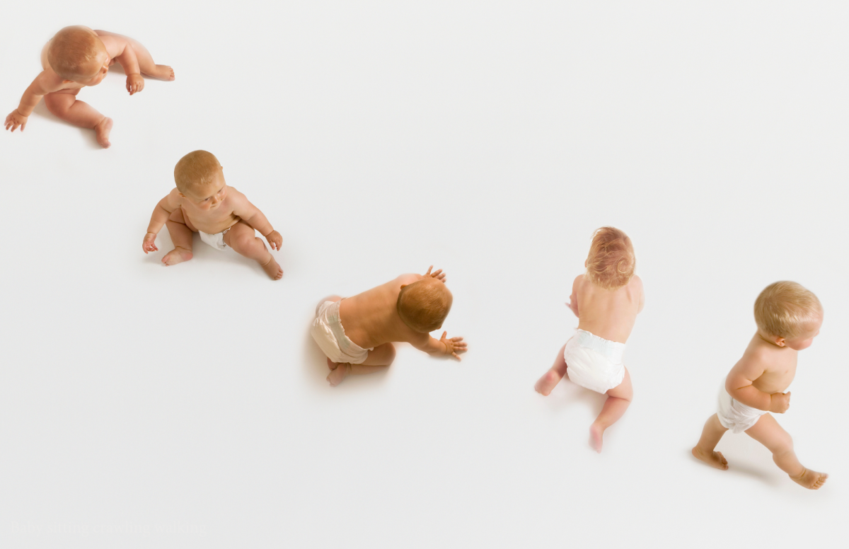 Baby sitting, crawling, walking