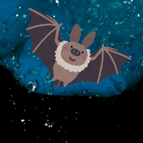 An illustration of a brown bat against a night sky.