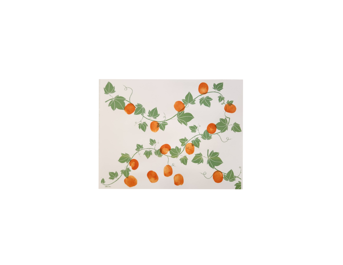 Ivy pumpkin patch with pumpkins made from orange finger paint