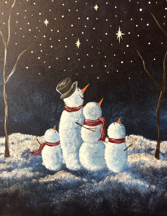 Family of snow-people star gazing!
