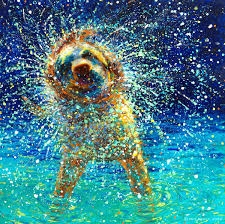 Iris Scott painting of a dog in motion